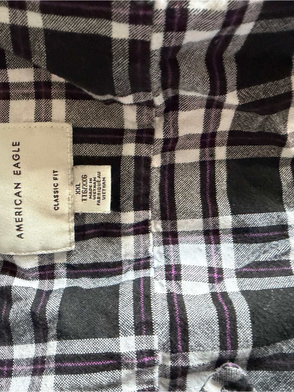 American Eagle Outfitters Black, White & Purple Plaid Button-Down Shirt